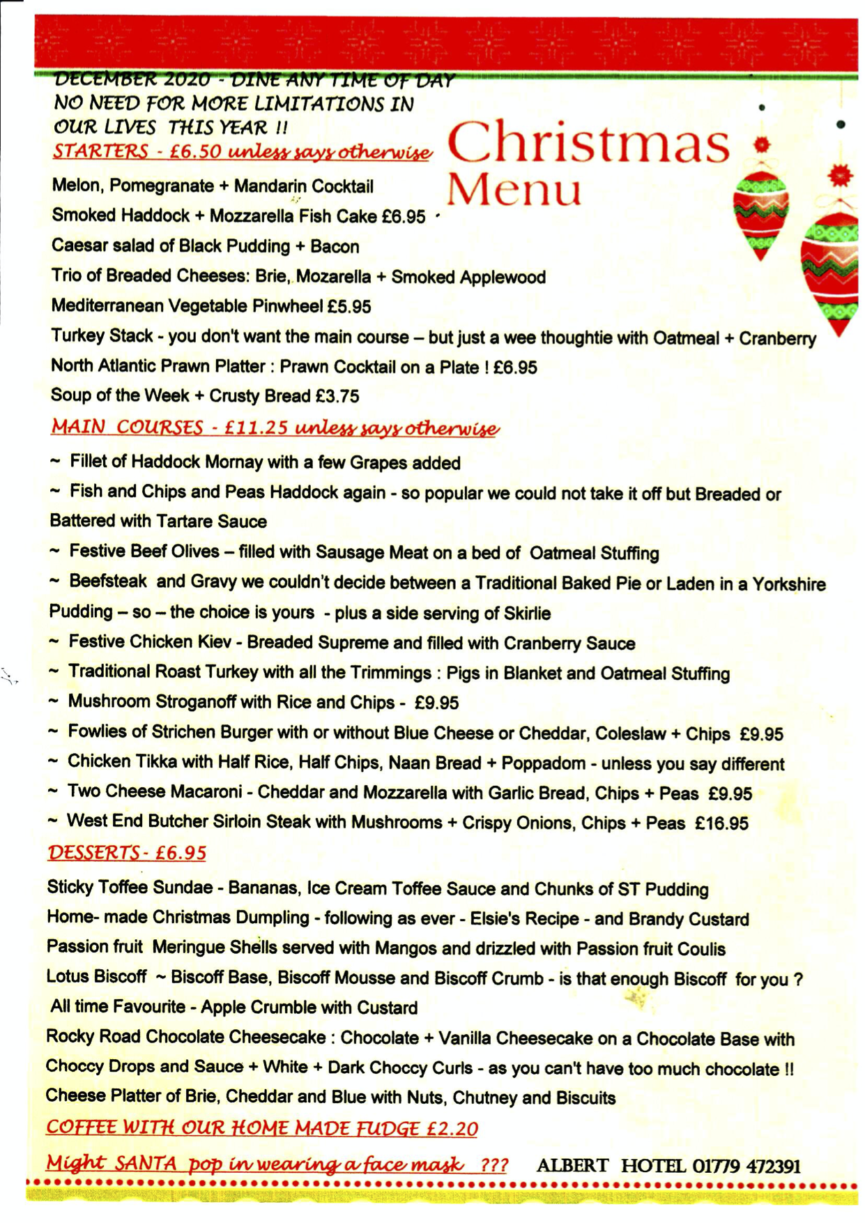 xmas dinner menu