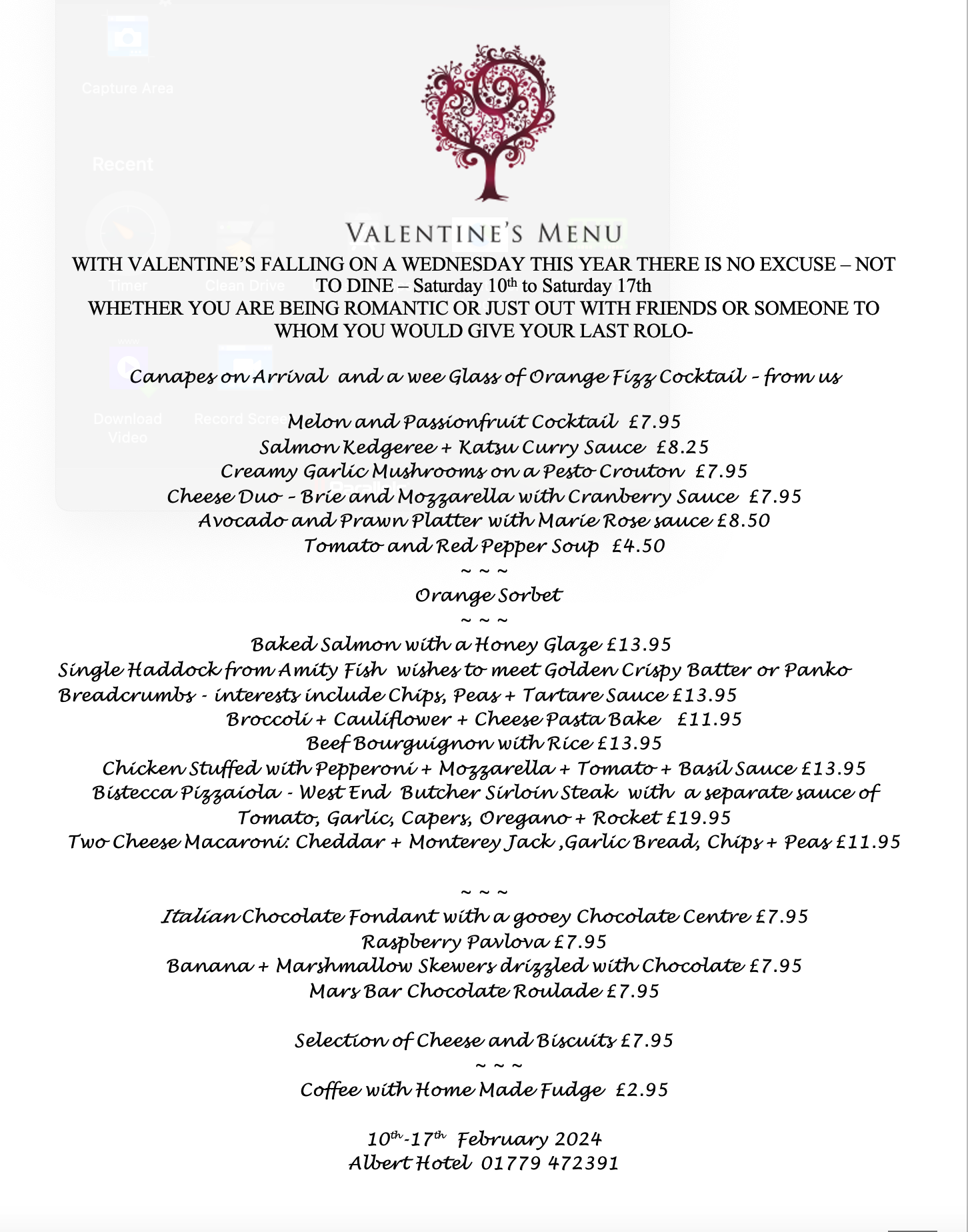 Valentine menu